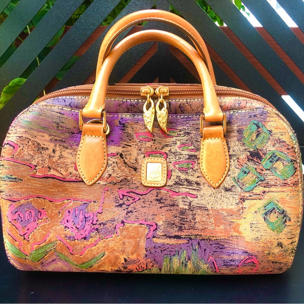 Elegant Multicolor Satchel with Tan Accents